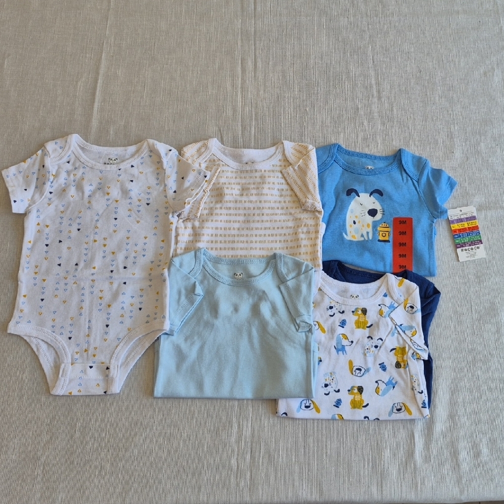NWT Rococo Baby Bodysuit Set in Assorted Blue and White Color,Sz 9M months